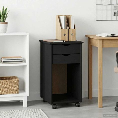 Gabinete rodante con rueda Negro 34 x 39 x 65,5 cm Pino macizo