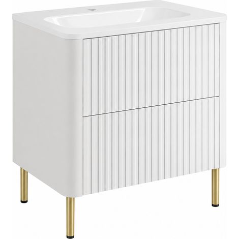 Meuble de salle de bain 60, Blanc, avec vasque, pieds dorés, 60,7 x 44,4 x 64,9 cm (1/5)