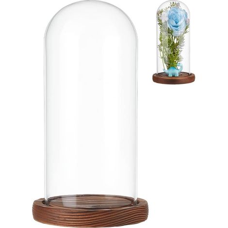 Cloche à Dôme en Verre, 10.4x19cm Cloche en Verre Décorative Transparente avec Base en Liège Vitrine Dôme D'Affichage pour Lumières Décorations de Table Antiquités (1/5)