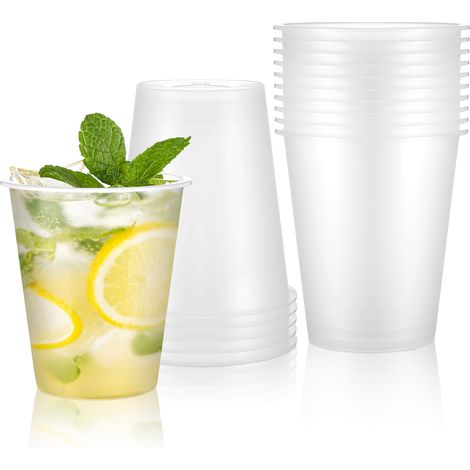 Lot de 25 gobelets en plastique givré, transparents, réutilisables, 360 ml, gobelets en plastique dur mat en grand format, verres à cocktail incassables pour anniversaire, fête (1/5)