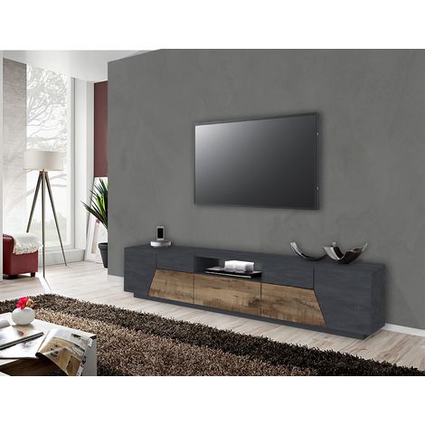 Meuble TV moderne 220 cm ardoise/érable Alienor (1/4)