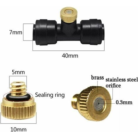 1/4"-Sprühdüsen-Set mit Verriegelung, 12 x 0,3 mm 10/24 UNC Messing-Sprühdüsen + 10 x Düsen-T-Stücke + 1 x Kappe (1/4)