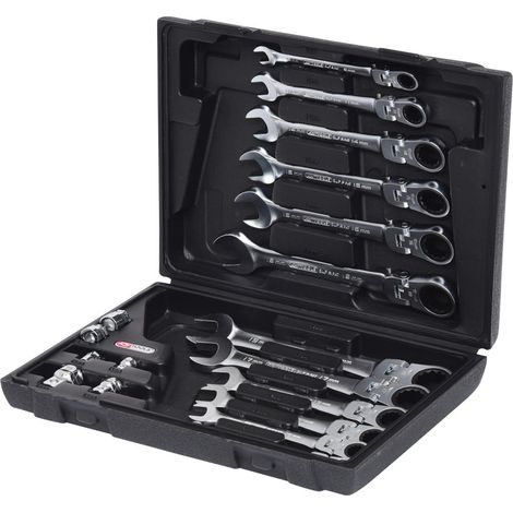 KS Tools GEARplus Gelenk-Ratschenringmaulschlüssel-Satz, 18-tlg.feststellbar (1/4)