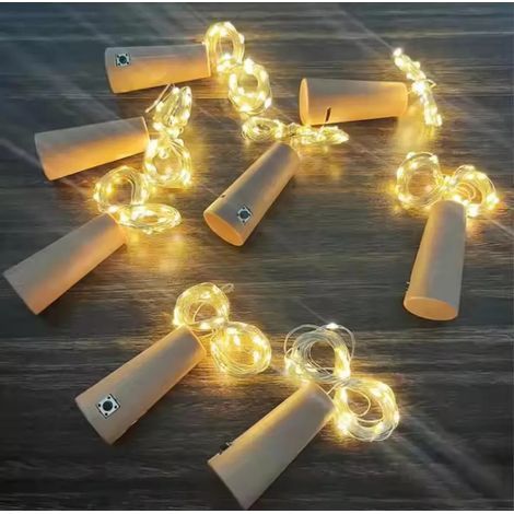 Ensemble de 6 guirlandes lumineuses pour bouteilles, comprenant 10 LED avec bouchon en liège, 3 modes d'éclairage – lumière blanche chaude, fil argenté de 1 mètre – idéal pour décorer des bouteilles, (1/5)