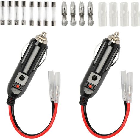 Prise Allume Cigare 12V/24V Adaptateur Allume-Cigare Mâle 15cm 16AWG Câble d’Extension avec Indicateur LED Rouge et Fusible 10A/15A de Rechange pour Voiture Camion 2 Pièces (1/5)