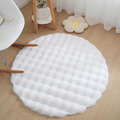Tapis Fausse Fourrure Peau de Mouton Rond, Tapis Poil Long Shaggy Doux, Moquette Décoration Intérieure Lavable pour Salon, Enfant Fille Chambre, Descente de Lit, Diamètre 100cm, Blanc (1/5)