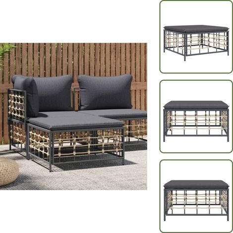 Tabouret de jardin avec coussin gris foncé résine tressée - Chaise De Jardin - Fauteuil De Jardin - Mobilier De Jardin - Pouf Extérieur - Set De Jardin