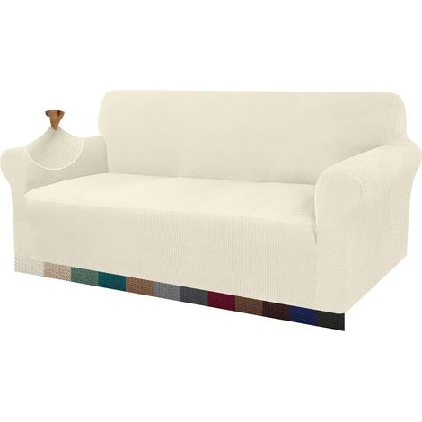 Thick, stretchable and elegant 4-seater sofa cover, non-slip, scratch-resistant, jacquard elastane fabric (4-seater, cream) (1/5)