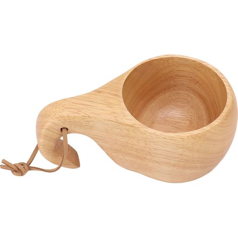 Tasse de camping en bois de style nordique, polie à la main, portable et munie d'une anse, idéale pour le café, le thé et le lait. Convient pour le café, le thé et le lait. (1/5)