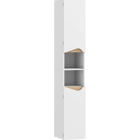 Colonne de salle de bain étroite avec 2 portes et 2 étagères ouvertes, 30 x 34,6 x 180,5 cm, blanc (1/5)