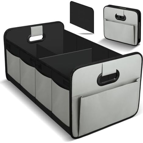 Organisateur de Coffre de Voiture, Rangement Coffre Pliable 70L avec 10 Poches Latérales, Sac Étanche et Antidérapant à Base Renforcée, Universel pour Voiture, SUV, Camion, Camping-Car (Gris) (1/5)