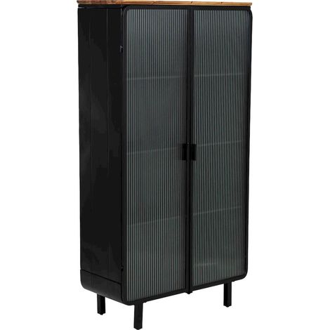 Vitrine industrielle noire en bois et métal avec portes vitrées - noir mat et bois naturel (1/5)