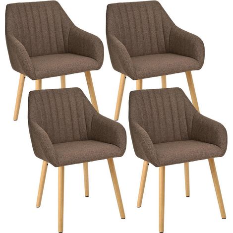 Lot de 4 chaises de salle à manger avec accoudoirs, pieds en bois, tissu polyester marron (1/5)