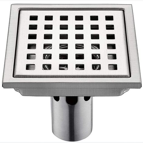 Siphon de sol anti-odeur, 15 15 cm grille simple en acier inoxydable grand débit égouttoir carré douche vidange grille de déchets avec cheveux passoire-bouchon d'évier (coule) (1/3)