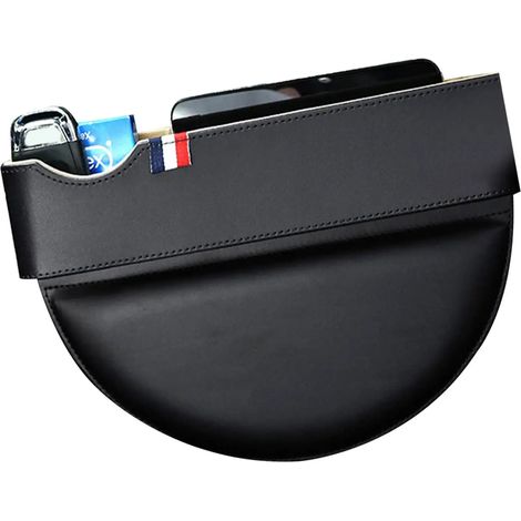 (noir) Boîte de rangement pour siège auto, compartiment pour portefeuille et téléphone, avec fente pour compartiment de rangement. (1/5)