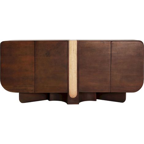 Buffet contemporain en bois de manguier - brun et beige travertin (1/5)