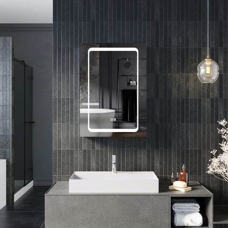 ELEGANT 500 x 700mm Illuminated Cabinet with Light, Wall Mounted Illuminated Cabinet With Shaver Socket Touch Switch and Anti-foggy Switch, Conductive Hinge No Wires