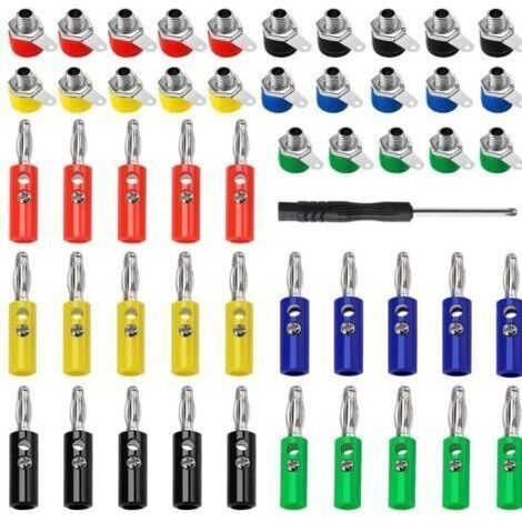 (5 couleurs) lot de 50 Kit connecteur banane 4 mm haut de gamme : 25 fiches mâles + 25 fiches femelles, livré avec tournevis. (1/5)