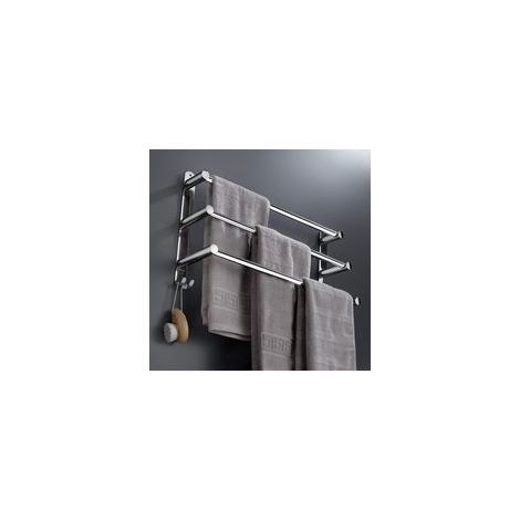 Acier Inoxydable Porte-Serviettes de Salle de Bain ,Rétractable Barres Porte-Serviettes Mural, Adhésif Niveaux sans perçage,pour Cuisine, Hôtel (Argent 3 Couches) (1/5)