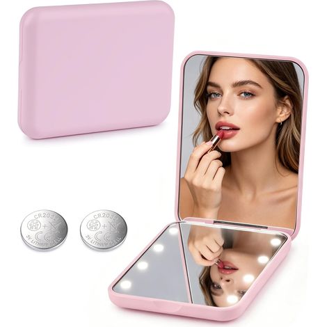 Miroir de Poche, Miroir Maquillage LED Grossissant 1X/2X Voyage (1/5)