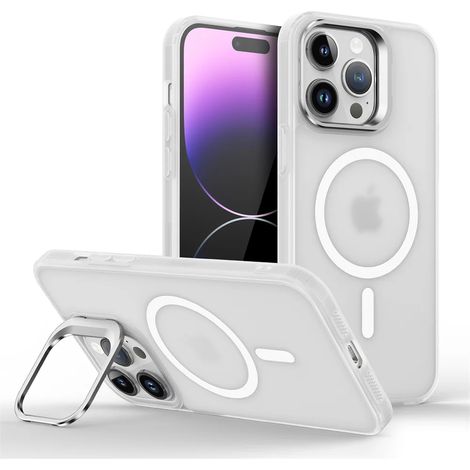 (iPhone 13 mini, blanc) Étui de téléphone magnétique antichoc pour iPhone avec support et protection d'objectif en verre. (1/3)