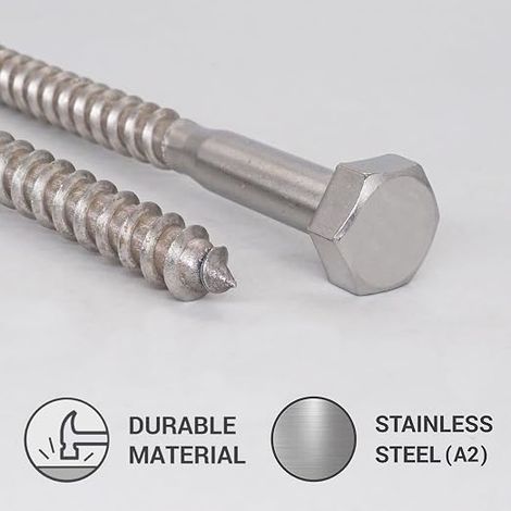 Vis à bois à tête hexagonale en acier inoxydable M10 x 100 mm, vis DIN 571, vis hexagonale, tire-fond (1/3)