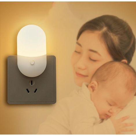Lot 2 lampes LED veilleuse automatique, 5 niveaux de luminosité avec capteur crépusculaire, branchement direct, blanc chaud pour chambre bébé, cuisine, couloir, escalier, salon. (1/4)
