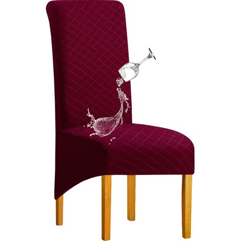 Housses de Chaise 4pcs Diamond Lattice Stretch Imperméable XL Vin Rouge (1/5)