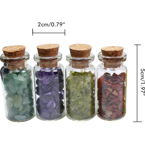Coffret de 15 pierres précieuses naturelles concassées, présenté dans un flacon, idéal pour les vœux et la guérison, avec plateau blanc et emballage souvenir. (1/5)