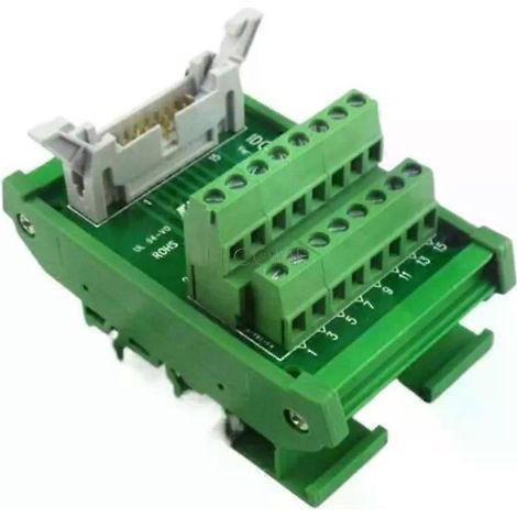 Adapterplatine für IDC16-16-poligen Stecker auf 16-polige Klemmenleiste, SPS-Relaisklemmen, DIN-Schienenmontage – JXLGV (1/4)