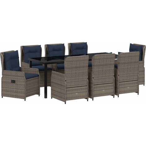 Maison Exclusive - Garten Essgruppe mit Kissen 9 pcs Grau Poly Ra