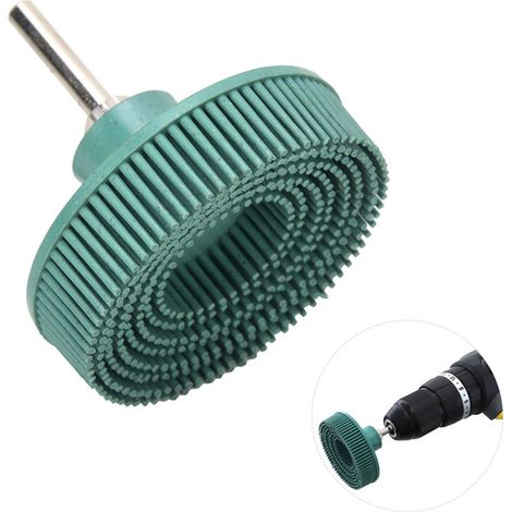 Brosse rotative de 7,6 cm (3 pouces), brosse de ponçage, disque d'ébavurage, de polissage et de meulage, verte (1/5)