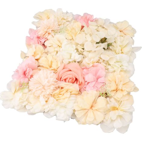 Panneaux muraux de fleurs artificielles, roses en soie simulées, décoration murale de mariage, fond de scène, 38 x 38 cm, jaune et rose (1/5)