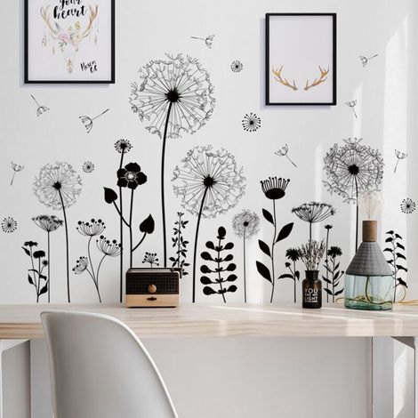 Un lot de stickers muraux pissenlits fleurs Sticker Plante Naturel Sticker Mural pour Salon Décoration Murale (1/4)