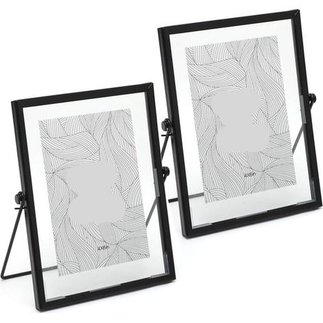 Lot de 2 cadres photo A5 en verre noir, style rétro en métal, pour la décoration de la maison et du bureau, avec possibilité de personnaliser vos photos de fleurs séchées. (1/5)