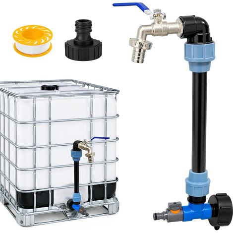 Robinet Cuve 1000l Col de Cygne 3/4", Adaptateur IBC, S60x6 IBC Raccord Robinet, Vanne Pour Reservoir Eau 1000 Litres Exterieur, Raccord Té Pour d'adaptateur Cuve (Modèle 1) (1/5)
