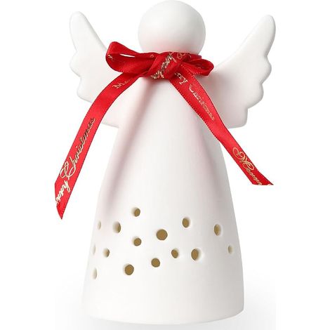 Photophore Ange en Céramique Blanc Mat avec Lanterne LED de Noël Design Décoratif Piles LR44 Incluses (1/5)