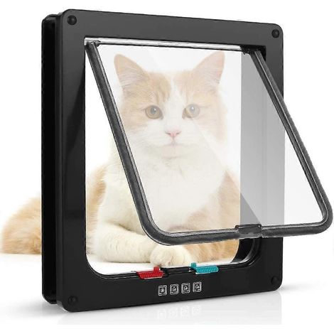 KLVGTIFS PU - Chatière magnétique à 4 voies, porte pour chats et petits chiens, avec tunnel (XL-20 x 22 x 5,5 cm, noir)