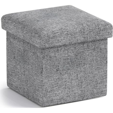 Tabouret pliant carré en lin avec espace de rangement pour salon, chambre, bureau, chambre d'étudiant - 30 x 30 x 30 cm, gris (1/4)