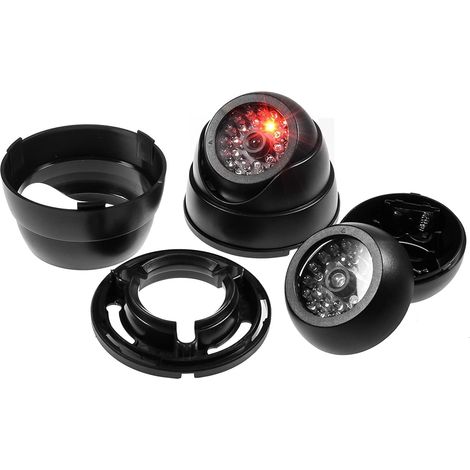 Lot de 2 caméras dôme virtuelles fausses caméras de surveillance intérieures de sécurité CCTV sans fil virtuelles avec LED rouge, noir (1/4)