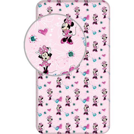 Disney - Drap housse en coton "Minnie : Fleurs" - Rose - 90 x 200 cm - Livraison gratuite (1/3)