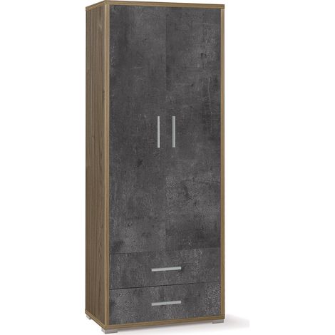 Armadio 2 Ante 2 Cassetti 71x182x41 cm Noce Stelvio/Ossido Nero (1/3)