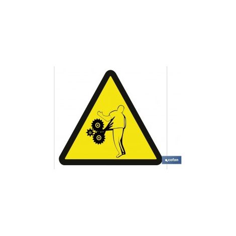 Panneau adhésif de danger de piégeage 105x105 mm, matériau au choix.