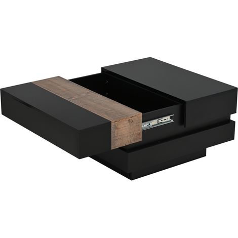 Tavolino da salotto quadrato 70x70x39 cm in MDF nero con vano contenitore estraibile (1/5)