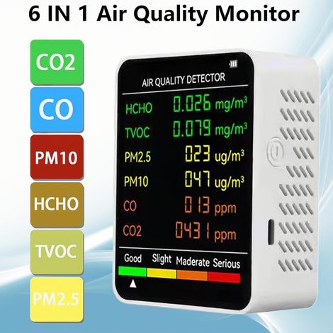 Moniteur de qualité de l'air intérieur : mesure le formaldéhyde, l'indice de qualité de l'air, les PM2.5, la température et l'humidité  convient aux maisons, serres, entrepôts, caves à vin et autres l