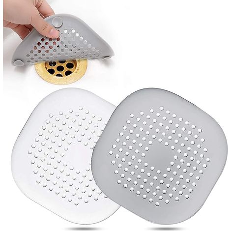 Attrape-cheveux, grille d'évacuation carrée en silicone avec ventouse pour douche (1/5)