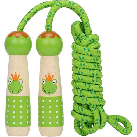 Corde à Sauter Enfant - Coton Doux - Poignées en Bois Ergonomiques - Réglable jusqu'à 2,5 m - Pour Activités Intérieures et Extérieures - 1 Pièce (1/5)
