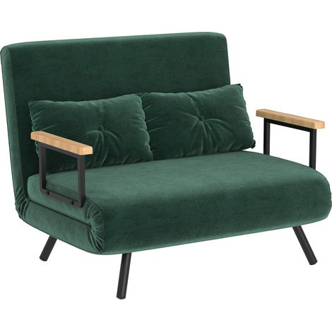 Schlafsofa mit verstellbarer Rückenlehne, grüner Stoff