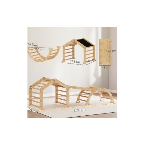 Structure d’escalade enfant 100x52,5x48 cm en bois naturel, modulable pour salle de jeux FloraGrace (1/5)