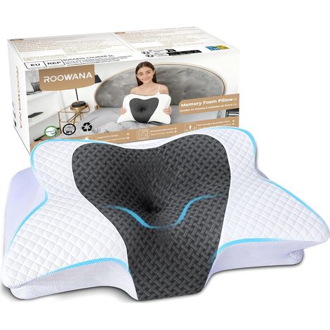 Oreiller Ergonomique Cervical, Mémoire Forme, 61,7x37x13/13,6cm, Gris (1/5)